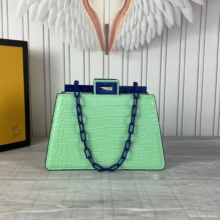 Affordable In Cut Mini Crocodile Leather Peekaboo Fendi Green Bag 0625